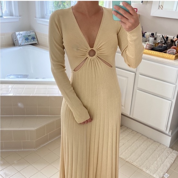 NWT Michael Kors Metallic Gold Ribbed Knit Dress XS - Picture 1 of 12